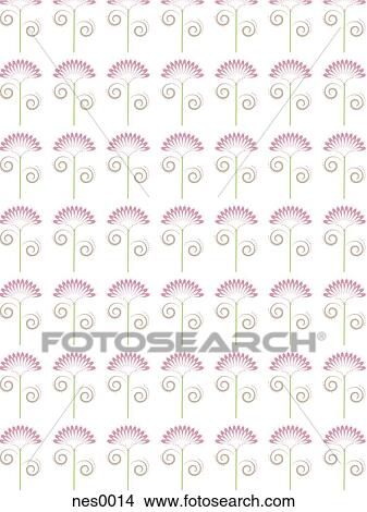 Stock Illustration - A decorative pattern consisting of a long stemmed flower with petals in two shades of pink. Fotosearch
