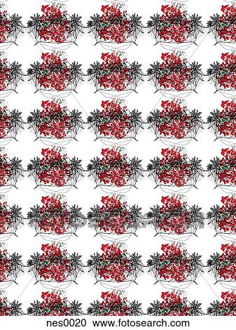 Clipart - A decorative pattern consisting of clusters of rose flowers and bouquet line drawings. Fotosearch