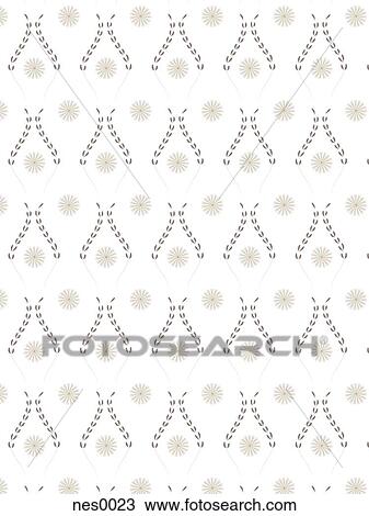 Drawing - A decorative pattern consisting of branch like shapes and circular line shapes. Fotosearch