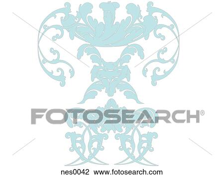 A decorative repetitive damask form created in a soft blue View Large Illustration Drawing - A decorative repetitive damask form created in a soft blue. Fotosearch