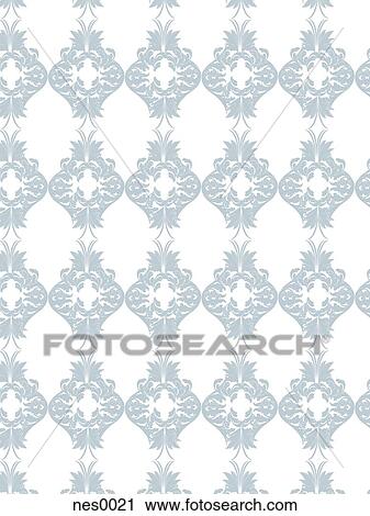 A decorative repetitive damask pattern created in a soft muted blue View Large Illustration Clip Art - A decorative repetitive damask pattern created in a soft muted blue. Fotosearch
