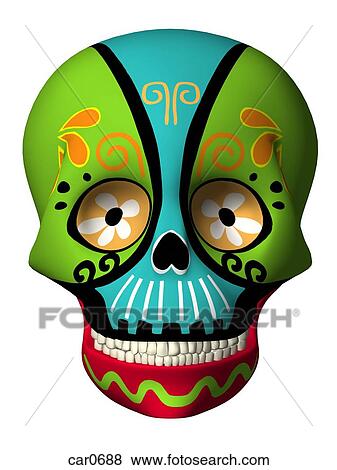 Stock Illustration - A Dia de Los Muertos or Day of the Dead style skull in a 3D style. Fotosearch
