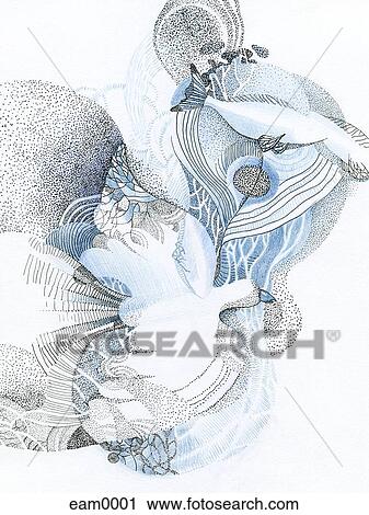 A drawing created with dots in blue and black depicting nature and movement View Large Illustration Clip Art - A drawing created with dots in blue and black depicting nature and movement. Fotosearch