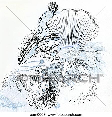 Drawing - A drawing created with dots in blue and black depicting nature and movement. Fotosearch