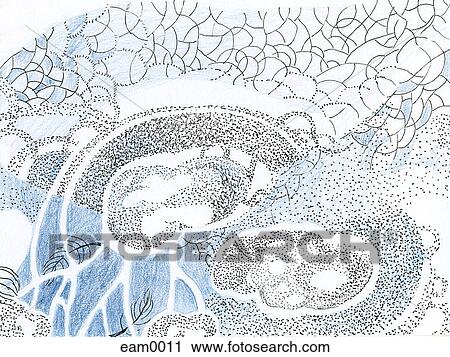 Clip Art - A drawing created with fine detail in blue and black. Fotosearch