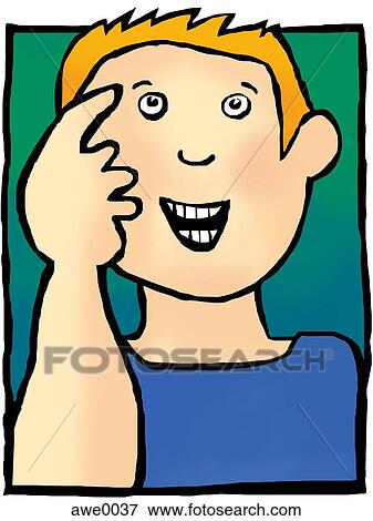 Stock Illustration - A drawing of a young boy looking expressive in thought. Fotosearch
