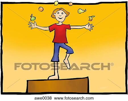 Stock Illustration - A drawing of a young girl juggling with fruit. Fotosearch