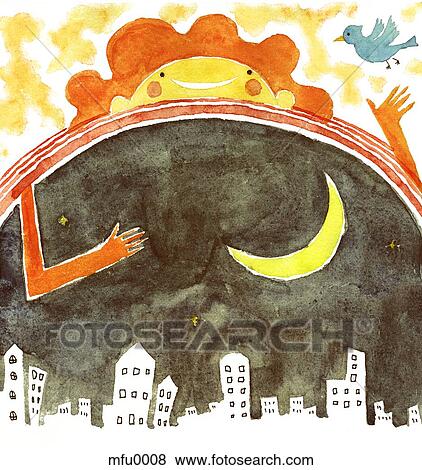 Stock Illustration - A drawing of an urban night skyline. Fotosearch