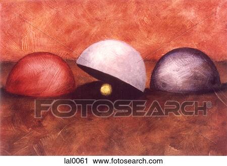 Clip Art - A drawing of three different colored cups. Fotosearch