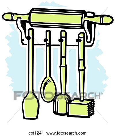 A gathering of kitchen utensils View Large Illustration Clip Art - A gathering of kitchen utensils. Fotosearch