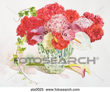 A Grand Bouquet De Fleurs Rouges Dans A Vase Banque Dillustrations