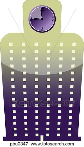 A graphic illustration of a tall building with a clock at the top View Large Illustration Stock Illustration - A graphic illustration of a tall building with a clock at the top. Fotosearch