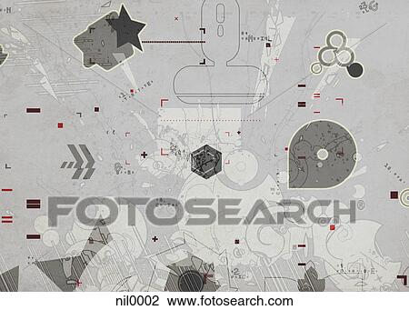 Drawing - A grey, black and white patterned canvas. Fotosearch