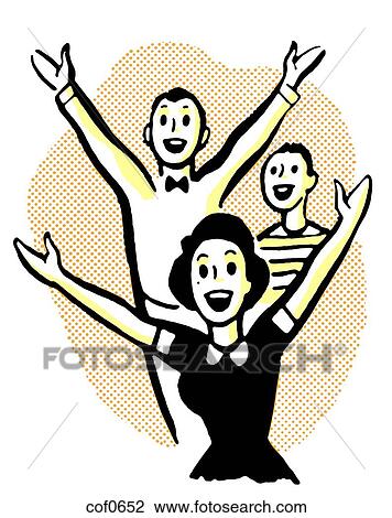 Drawing - A group of excited young people. Fotosearch