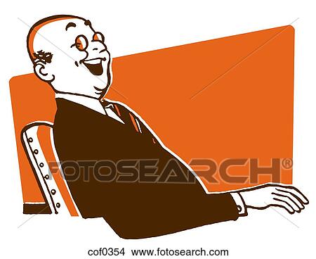 Stock Illustration - A jolly looking businessman sitting at a desk. Fotosearch