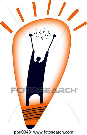 Drawing - A light bulb with a figure within replacing the filament. Fotosearch
