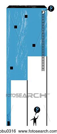 A man confused about how to reach another man in a tall building with half a ladder View Large Illustration Stock Illustration - A man confused about how to reach another man in a tall building with half a ladder. Fotosearch