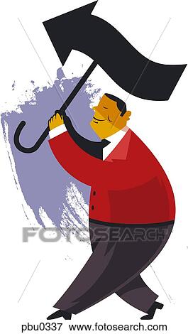 A man dressing in a red jacket holding an arrow shaped umbrella View Large Illustration Stock Illustration - A man dressing in a red jacket holding an arrow shaped umbrella. Fotosearch