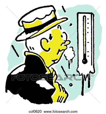 A man freezing whilst checking a thermostat View Large Illustration Clipart - A man freezing whilst checking a thermostat. Fotosearch