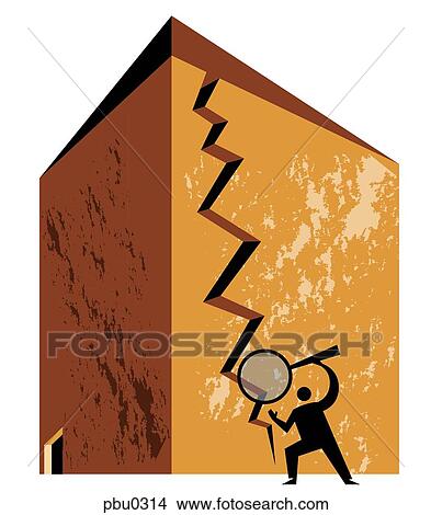 A man looking at a crack in a building with a magnifying glass View Large Illustration Stock Illustration - A man looking at a crack in a building with a magnifying glass. Fotosearch