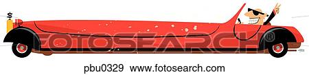 Stock Illustration - A man wearing sunglasses driving a long luxury car. Fotosearch