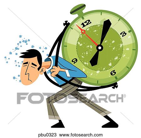 A man with a heavy clock on his back View Large Illustration Drawing - A man with a heavy clock on his back. Fotosearch
