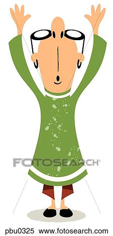 Stock Illustration - A man with glasses reaching and looking up. Fotosearch