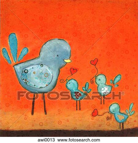A mother bird loving her young View Large Illustration Drawing - A mother bird loving her young. Fotosearch