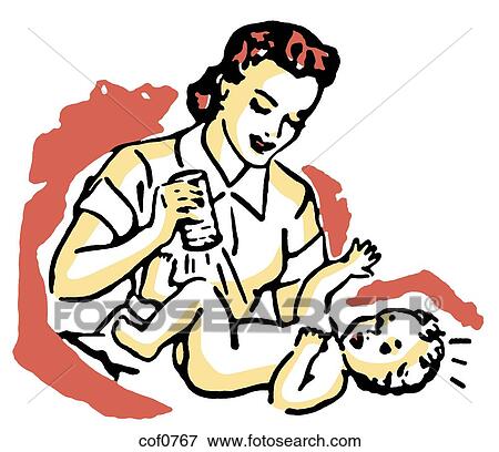 A mother changing a young childs diaper View Large Illustration Stock Illustration - A mother changing a young childs diaper. Fotosearch