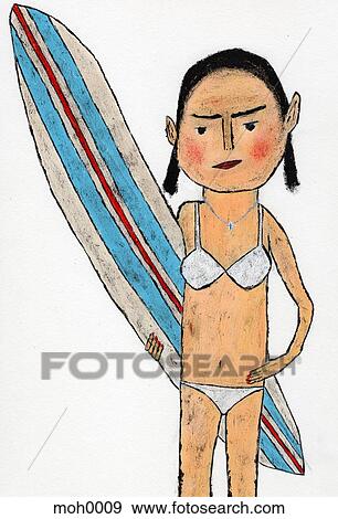 A naive drawing of a woman with a surfboard View Large Illustration Stock Illustration - A naive drawing of a woman with a surfboard. Fotosearch