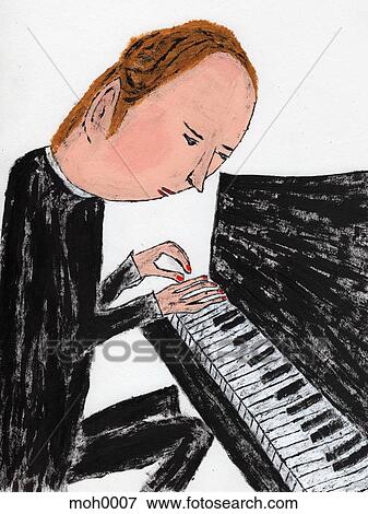 Stock Illustration - A naive illustration of a man playing a piano. Fotosearch