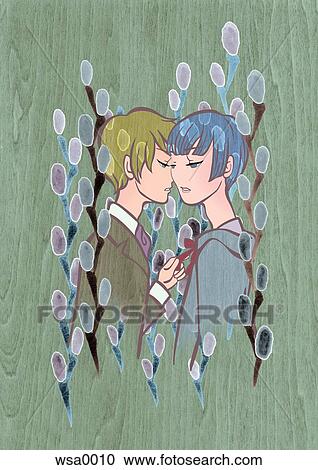 Clipart - A painting of a young romantic couple. Fotosearch