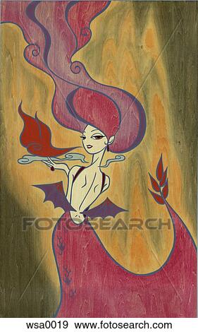Stock Illustration - A painting on a wood canvas of a woman. Fotosearch