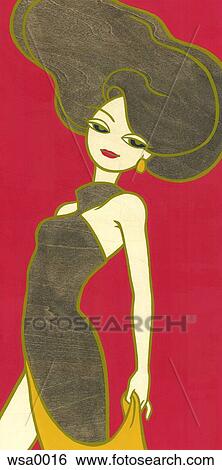 Stock Illustration - A painting on a wood canvas of an attractive young woman. Fotosearch