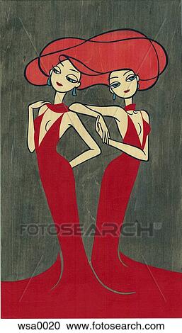 A painting on a wood canvas of two woman intertwined by their hair View Large Illustration Clipart - A painting on a wood canvas of two woman intertwined by their hair. Fotosearch