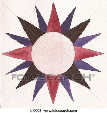 Drawing - A painting on textured paper of a compass in shades of pink and purple. Fotosearch