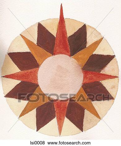 Stock Illustration - A painting on textured paper of a compass in shades of brown. Fotosearch