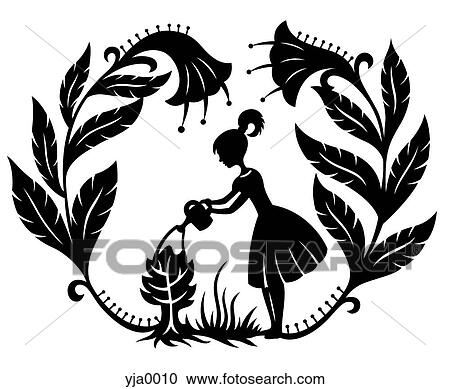 A paper-cut design of a young girl watering a small plant View Large Illustration Clipart - A paper-cut design of a young girl watering a small plant. Fotosearch