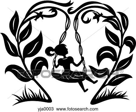 A Paper Cut Design Of A Young Girl On A Tree Swing Drawing