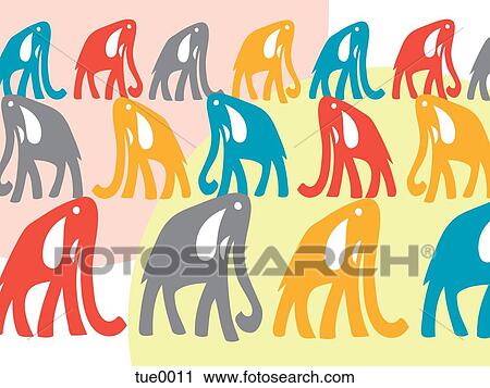 A pattern of colored elephants View Large Illustration Clip Art - A pattern of colored elephants. Fotosearch