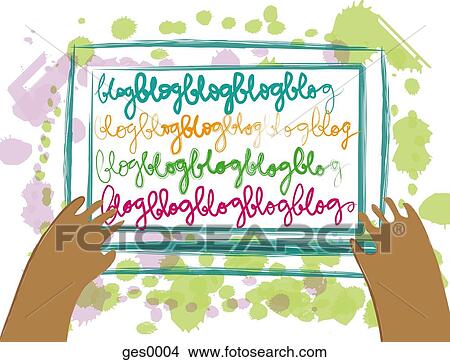 A person holding a canvas with the word blog appearing repeatedly View Large Illustration Stock Illustration - A person holding a canvas with the word blog appearing repeatedly. Fotosearch