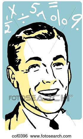 Stock Illustration - A portrait of a man with mathematical equations surrounding him. Fotosearch