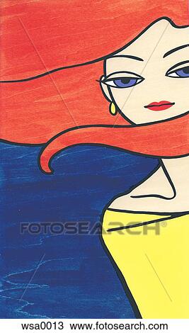 Drawing - A portrait of a young woman with firry orange hair. Fotosearch
