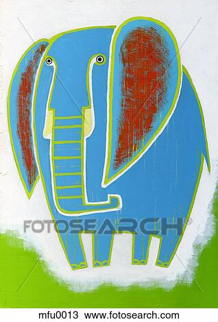 Drawing - A print of a blue elephant. Fotosearch