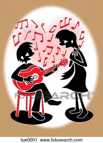 Clip Art - A print of a couple making music. Fotosearch