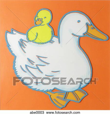 A print of a duck and her duckling View Large Illustration Drawing - A print of a duck and her duckling. Fotosearch
