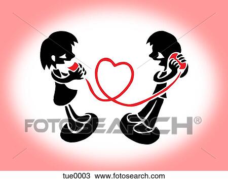 Drawing - A print of a romantic young couple with a heart created from ribbon. Fotosearch