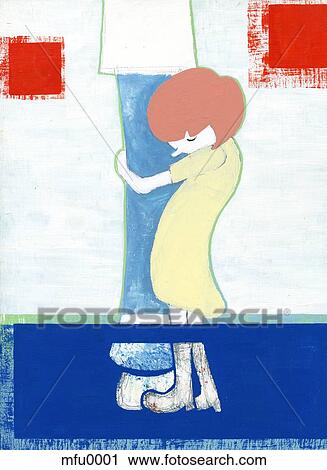 A print of a small child clinging to their parents legs View Large Illustration Clip Art - A print of a small child clinging to their parents legs. Fotosearch