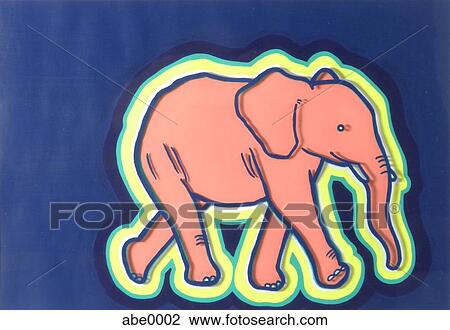 Drawing - A print of an elephant. Fotosearch