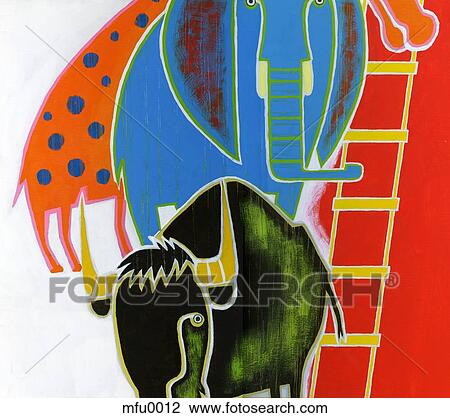 Drawing - A print of colorful circus animals. Fotosearch